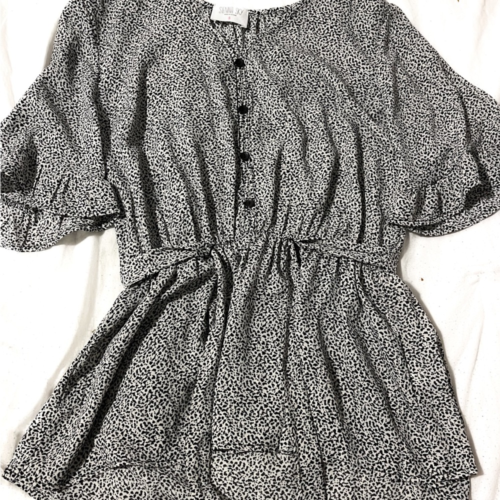 SIENNA SKY animal print buttoned blouse w/ waist tie